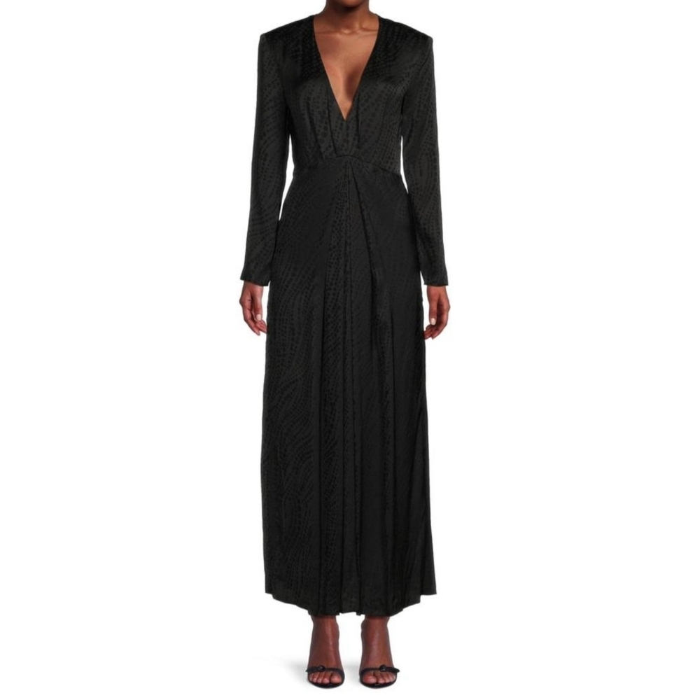 The Kooples Black Dot Jacquard Empire Waist Maxi Dress